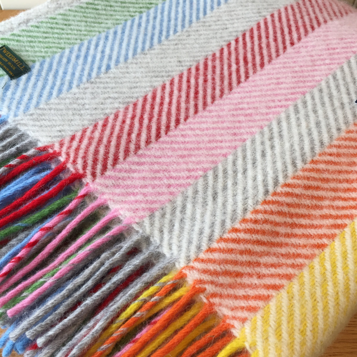 Tweedmill Rainbow Grey Stripe Throw Pure New Wool Blanket