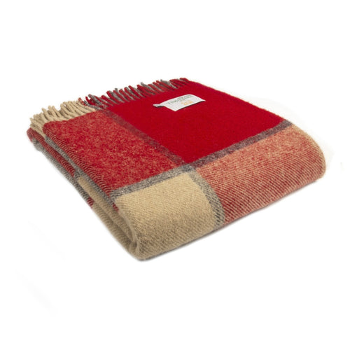 Tweedmill Block Check Throw - Red & Slate Blanket Pure New Wool