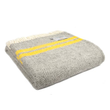 Load image into Gallery viewer, Tweedmill Fishbone 2 Stripe Throw - Grey/Yellow Blanket Pure New Wool