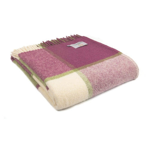 Tweedmill Block Check Throw - Raspberry Blanket Pure New Wool