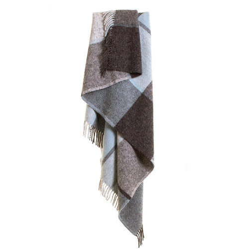 Tweedmill Block Check Knee Rug - Duck Egg Blanket Pure New Wool