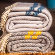 Load image into Gallery viewer, Tweedmill Fishbone 2 Stripe Throw - Grey/Yellow Blanket Pure New Wool