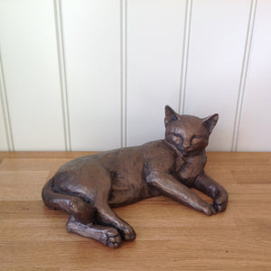 Polly Contented Cat Bronze Frith Sculpture By Paul Jenkins
