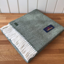 Load image into Gallery viewer, Tweedmill Olive Fishbone Knee Rug / Small  Blanket Throw Pure New Wool