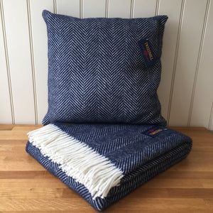 Tweedmill Fishbone Navy Throw Blanket Pure New Wool