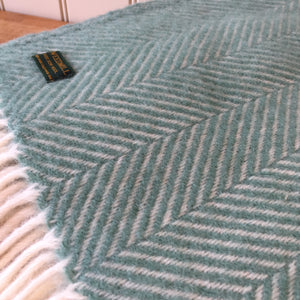 Tweedmill Sea Green Fishbone Knee Rug / Small Blanket Throw Pure New Wool