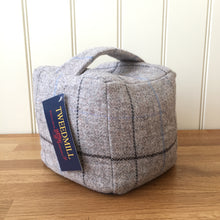 Load image into Gallery viewer, Tweedmill Tweed Square Door Stop - Check Silver/Denim