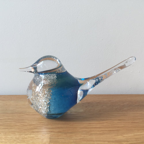 Svaja Basil Bird Golden/Blue Glass Ornament Paperweight