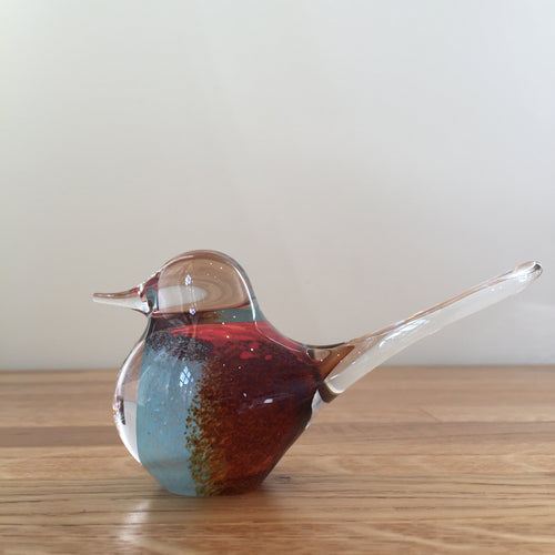 Svaja Basil Bird Brown/Teal Glass Ornament Paperweight