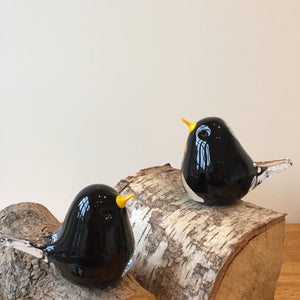 Glass Blackbird Pair Bird Sculpture Ornament