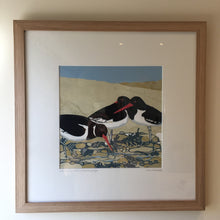 Load image into Gallery viewer, ORIGINAL REDUCTION LINO CUT ART &quot;ALONG THE WATERS EDGE&quot; 2/9 FRAMED IN SOLID OAK