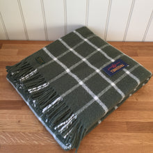 Load image into Gallery viewer, Tweedmill Chequered Check Olive Throw Blanket Pure New Wool