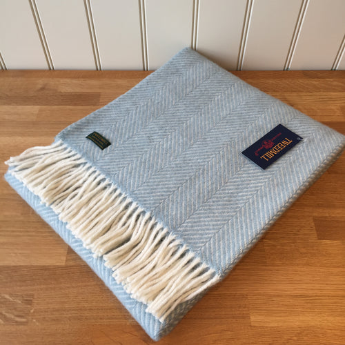 Tweedmill Duck Egg Fishbone Knee Rug / Small  Blanket Throw Pure New Wool