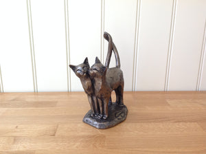 Two's Company Bronze Frith Cat Bronze Sculpture By Paul Jenkins