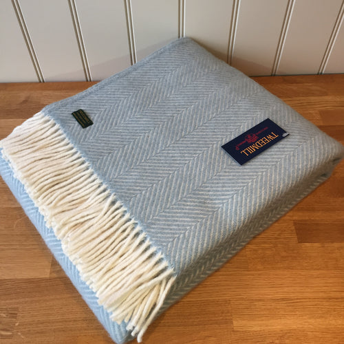 Tweedmill Fishbone Duck Egg Throw Pure New Wool Blanket