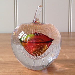 Svaja Forbidden Fruit Paperweight Red/Gold Bubbles Glass Ornament