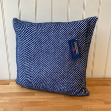Load image into Gallery viewer, Tweedmill Fishbone Cushion Navy Pure New Wool