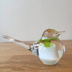 Svaja Basil Bird White/Lime Glass Ornament Paperweight