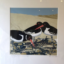 Load image into Gallery viewer, ORIGINAL REDUCTION LINO CUT ART &quot;ALONG THE WATERS EDGE &quot; SOLID OAK FRAME 6/9