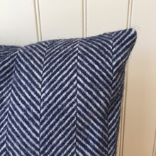 Load image into Gallery viewer, Tweedmill Fishbone Cushion Navy Pure New Wool