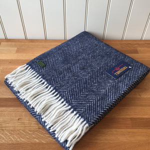 Tweedmill Navy Fishbone Knee Rug / Small  Blanket Throw Pure New Wool