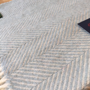 Tweedmill Duck Egg Fishbone Knee Rug / Small  Blanket Throw Pure New Wool