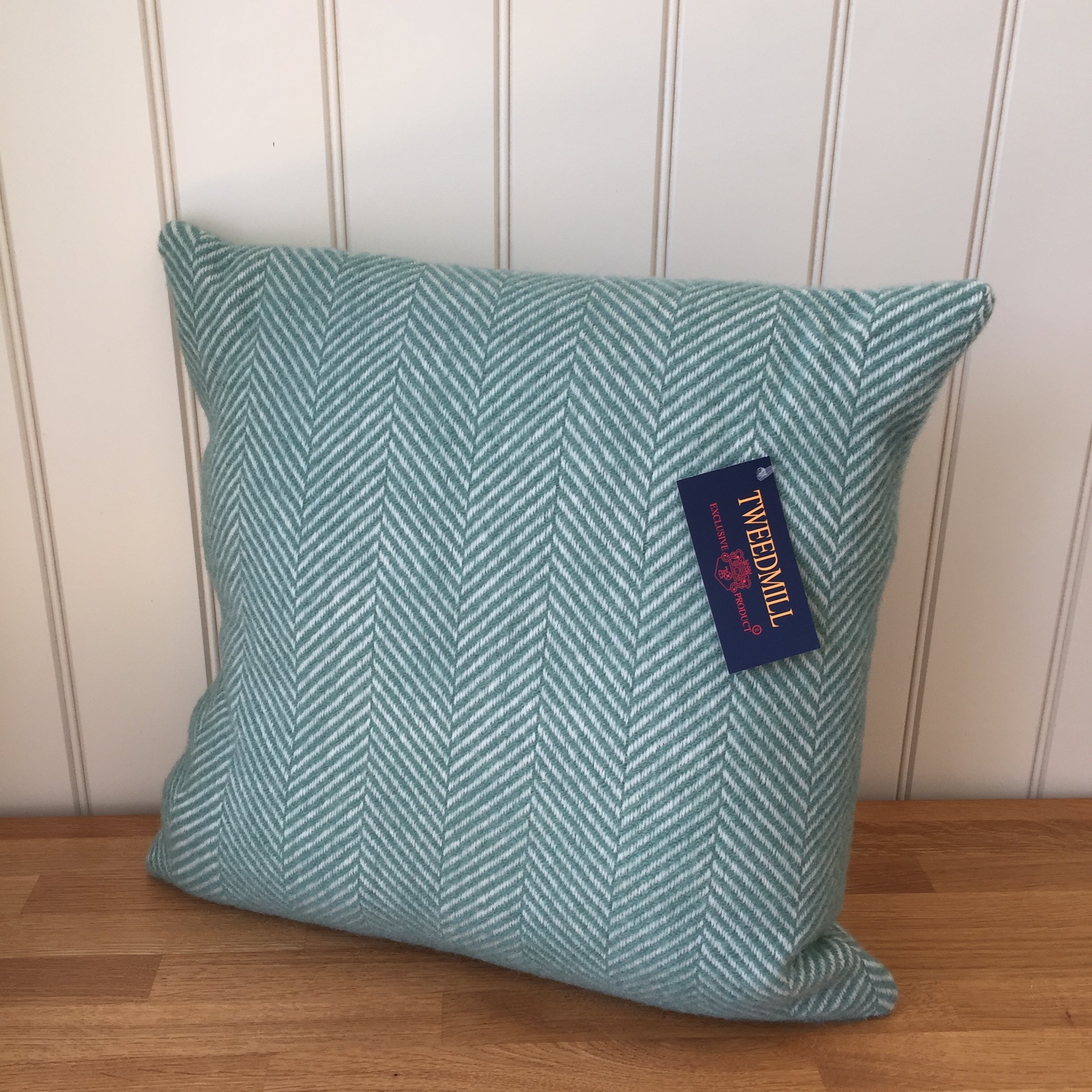 Tweedmill Fishbone Cushion Sea Green Pure New Wool – Bells Cottage