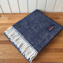 Load image into Gallery viewer, Tweedmill Navy Fishbone Knee Rug / Small  Blanket Throw Pure New Wool