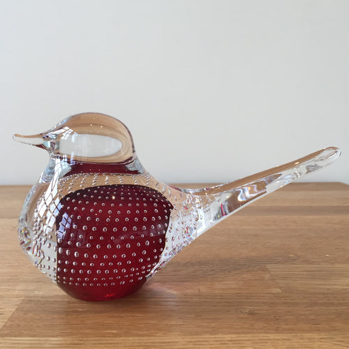 Svaja Basil Bird Big Bubbles Pink Glass Ornament Paperweight
