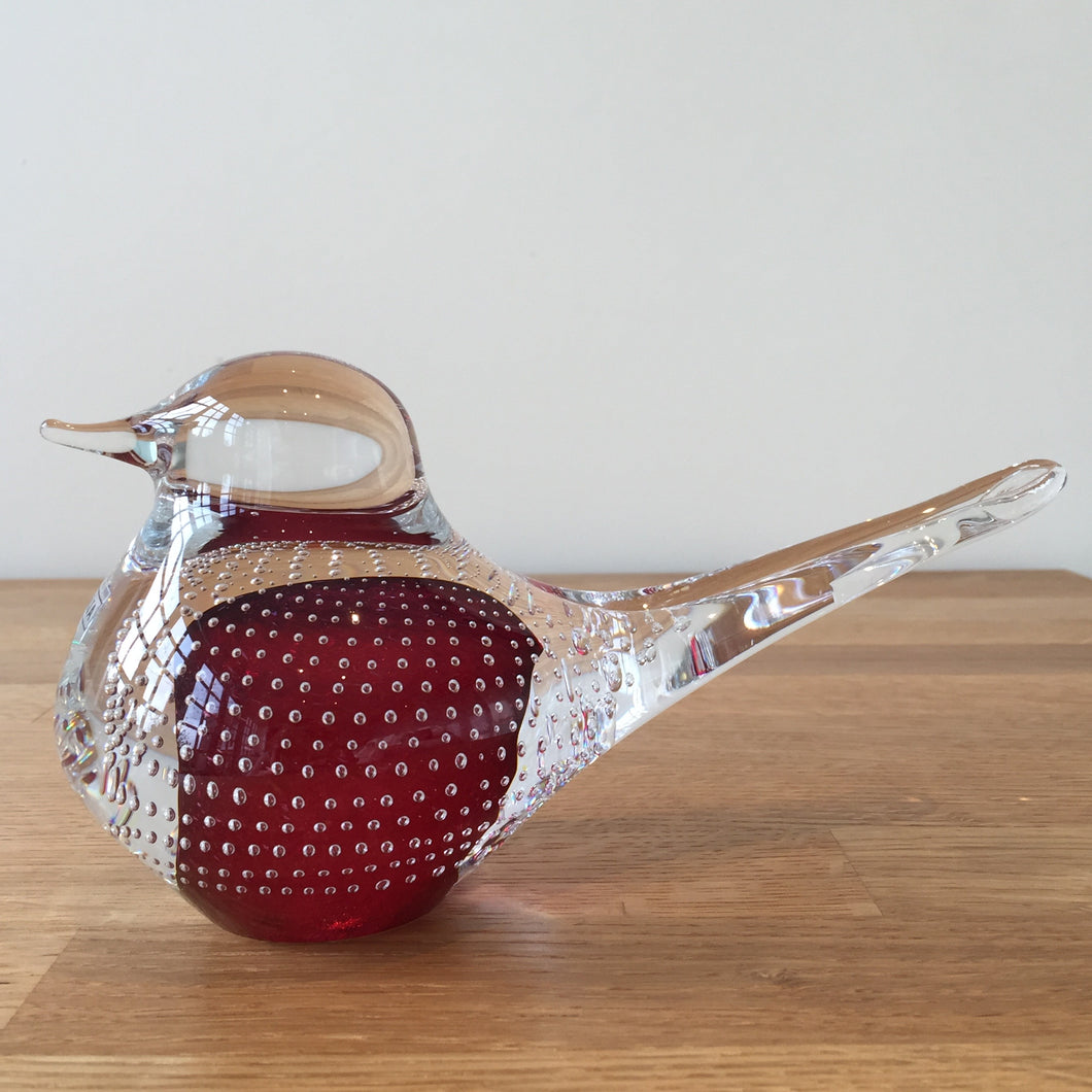 Svaja Basil Bird Big Bubbles Pink Glass Ornament Paperweight
