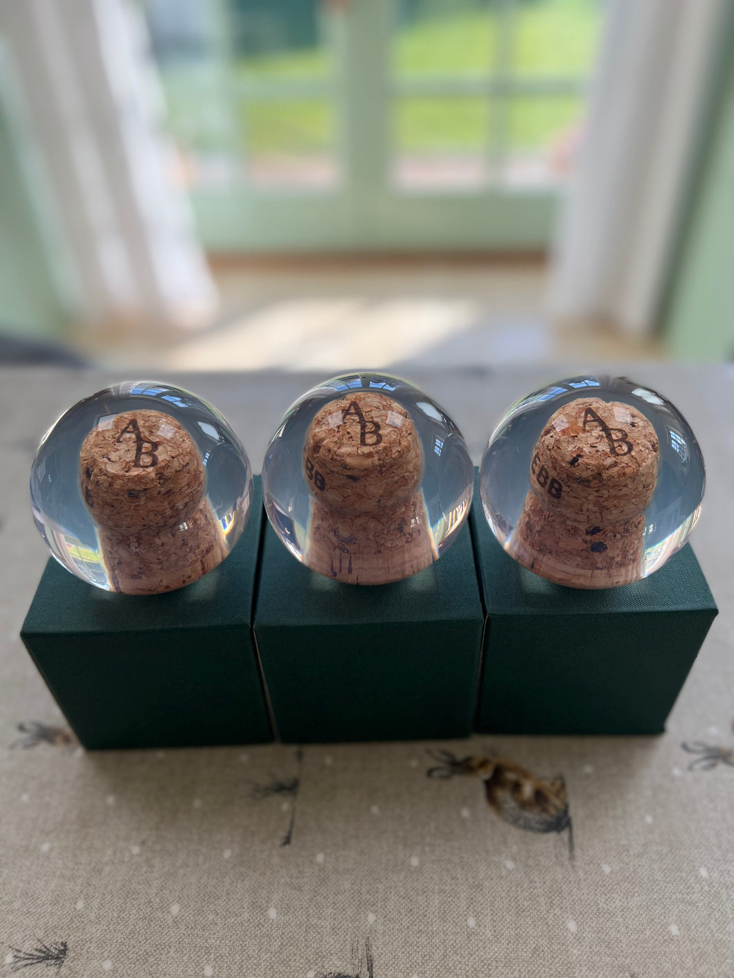 Champagne Cork Paperweights x 3 Custom Made Using Customers Personalised Wedding Corks With Initials On PRICE ON REQUEST