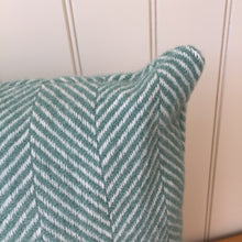 Load image into Gallery viewer, Tweedmill Fishbone Cushion Sea Green Pure New Wool