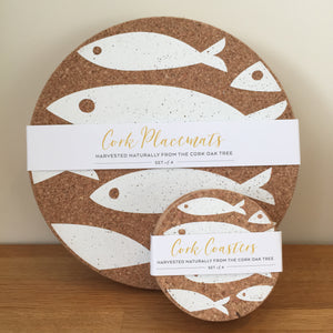 Cork White Fish Placemat Set Of 4