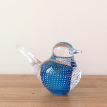 Load image into Gallery viewer, Svaja Basil Bird Big Bubbles Teal Glass Ornament Paperweight