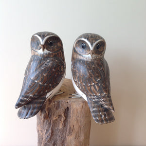 Archipelago Double Little Owl Wood Carving