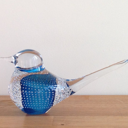 Svaja Basil Bird Big Bubbles Teal Glass Ornament Paperweight