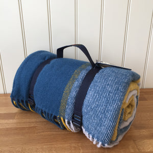 Tweedmill Polo Picnic Rug with Waterproof Backing and Carry Strap - Block Check Ink & Yellow