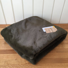 Load image into Gallery viewer, Tweedmill Olive Faux Fur Throw with Stone Suede Backing