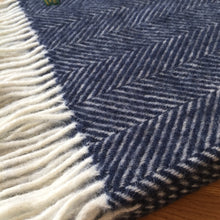 Load image into Gallery viewer, Tweedmill Navy Fishbone Knee Rug / Small  Blanket Throw Pure New Wool
