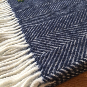 Tweedmill Navy Fishbone Knee Rug / Small  Blanket Throw Pure New Wool