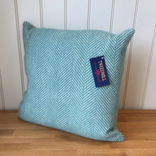 Load image into Gallery viewer, Tweedmill Fishbone Cushion Sea Green Pure New Wool