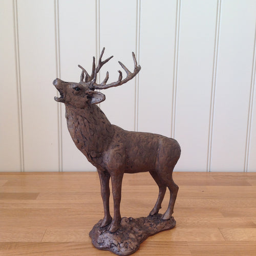 Stag Roaring (Rutting) Bronze Frith Sculpture By Thomas Meadows