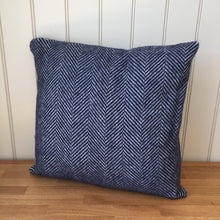 Load image into Gallery viewer, Tweedmill Fishbone Cushion Navy Pure New Wool
