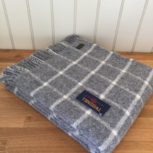 Load image into Gallery viewer, Tweedmill Chequered Check Grey Throw Blanket Pure New Wool