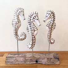 Load image into Gallery viewer, Archipelago Triple Sea Horse Block D198 Wood Carving Nautical Gift