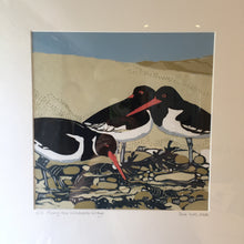 Load image into Gallery viewer, ORIGINAL REDUCTION LINO CUT ART &quot;ALONG THE WATERS EDGE &quot; SOLID OAK FRAME 6/9