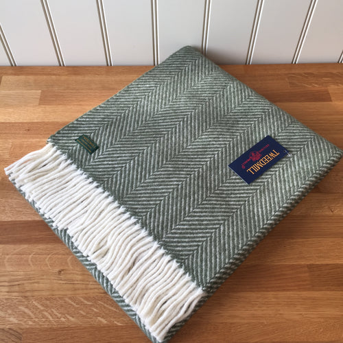 Tweedmill Olive Fishbone Knee Rug / Small  Blanket Throw Pure New Wool