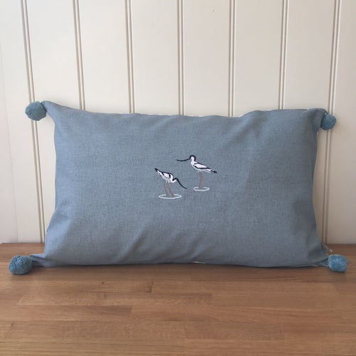 Coastal Birds Embroidered Cushion