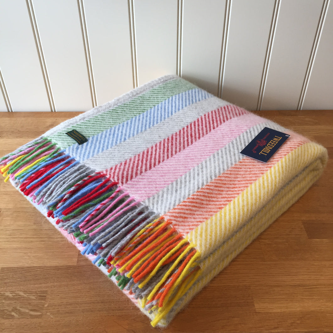 Tweedmill Rainbow Grey Stripe Throw Pure New Wool Blanket