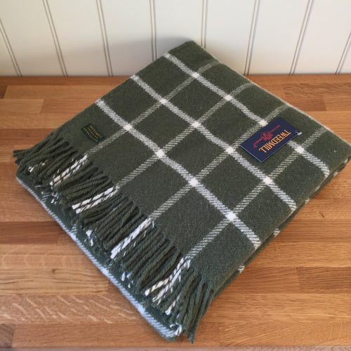 Tweedmill Chequered Check Olive Throw Blanket Pure New Wool